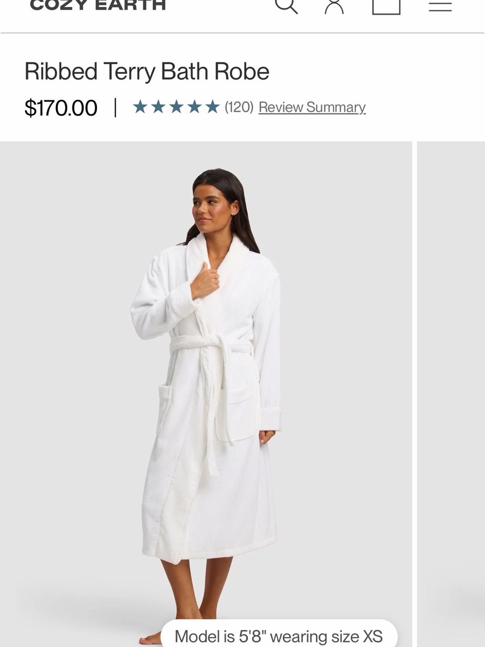 Cozy Earth Ribbed Robe in White, Medium - Picture 4 of 5